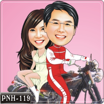 雙人人像Q版漫畫PNH-119 帥氣車手情侶Q版畫